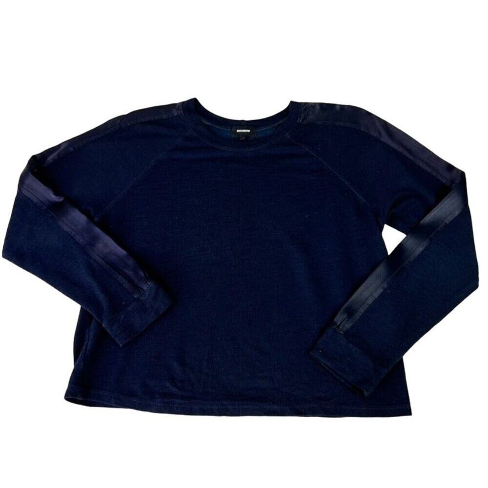 Monrow Sweater Womens Small Blue Contrasting Fabric Sleeve Raglan Cropped